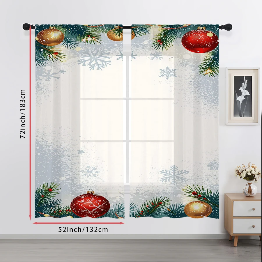 ม่านโปร่งแสง 2 ชิ้น ลายต้นคริส - Home Decor Xmas บทวิจารณ์และราคา