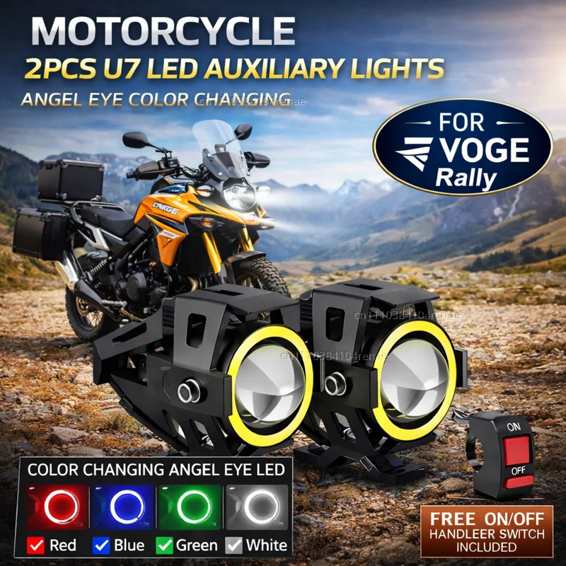Waterproof Motorcycle LED Headlight 3000LMW U7 Motorbike LED Driving Fog Spot Light with Switch For VOGE DS525X/DS625X DS800X