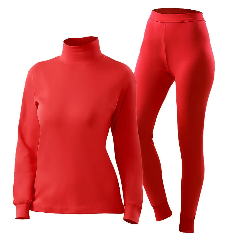 Sous-vêtements thermiques longs rouge vif pour hommes et femmes, pull en pur coton, costume senior, col haut, ropa intérieur térmica