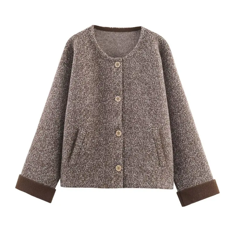 

Women’s Vintage Boucle Yarn Round Neck Cocoon Knit Sweater Coat, Retro Loose Fit Cardigan Outerwear