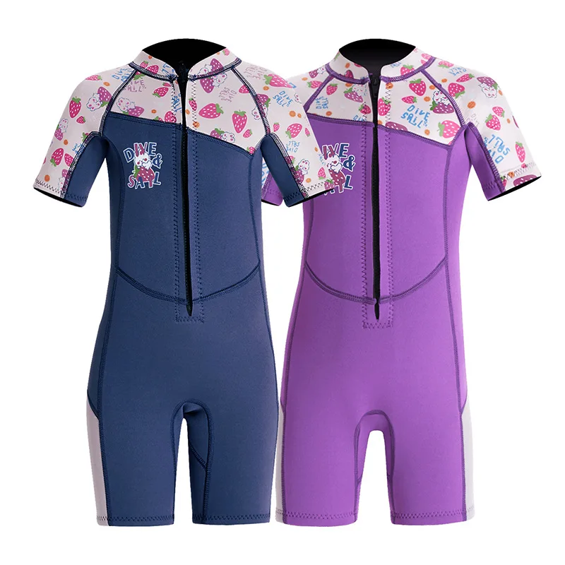 Muta corta in Neoprene da 2.5MM per bambini con cerniera frontale calda One-piece Girls Kids sport acquatici surf nuoto Snorkeling Suit