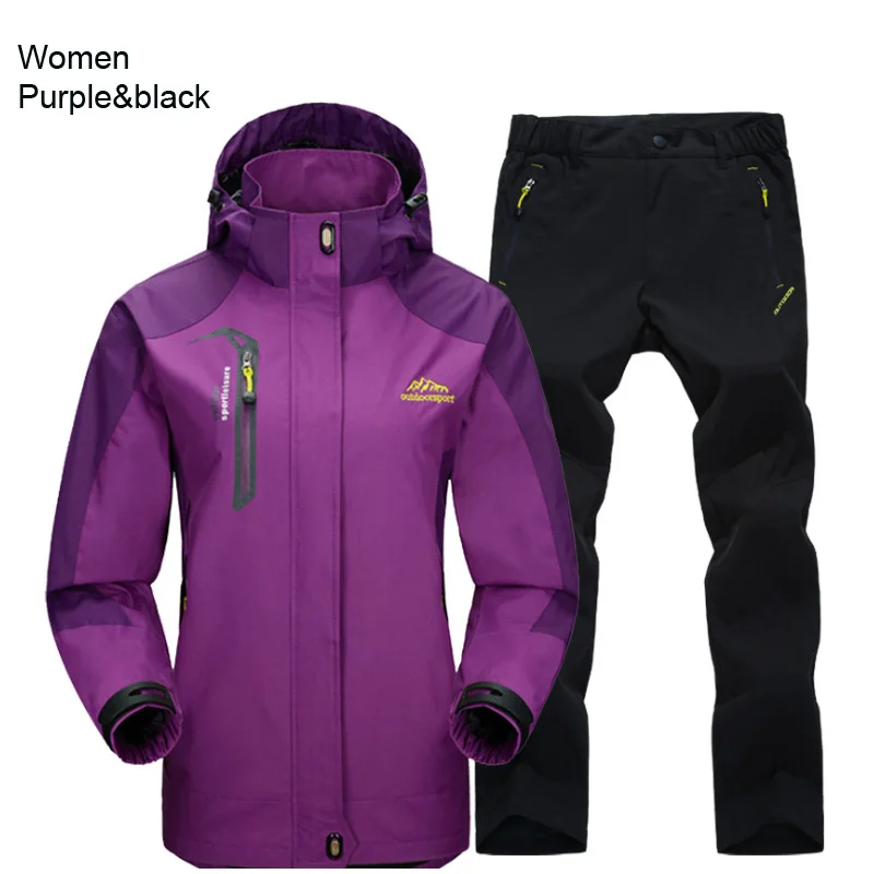 Trekking al aire libre senderismo chaqueta y pantalones mujeres otoño térmico impermeable a prueba de viento chaquetas con capucha viaje montaña Camping conjuntos