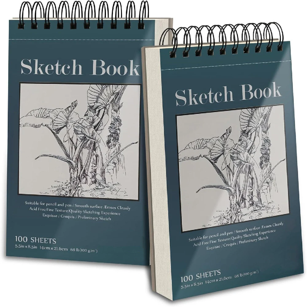 Scroll up coil Notebook Hardcover 100 sheets Blank Thickened Sketch paper Sketchbook Spiral Notepad  Student Office stationery