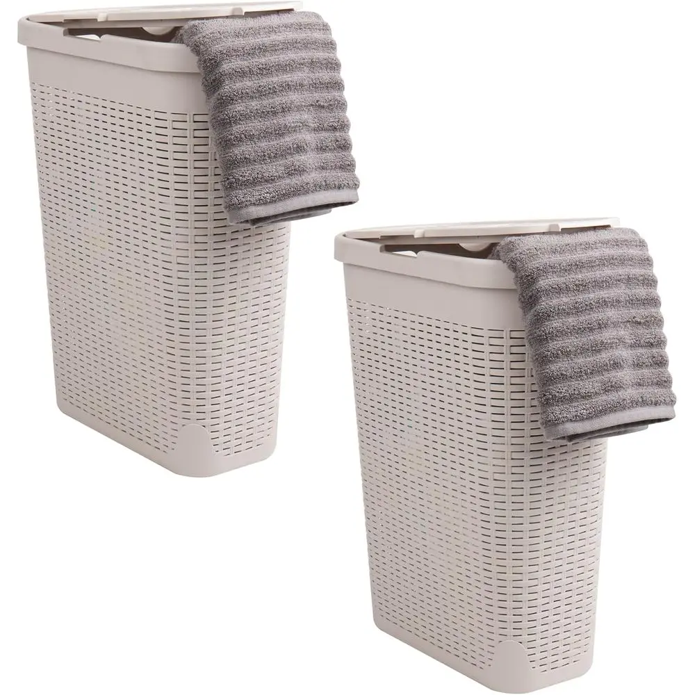 

Set of 2 Ivory 40L Slim Ventilated Laundry Hampers with Lid