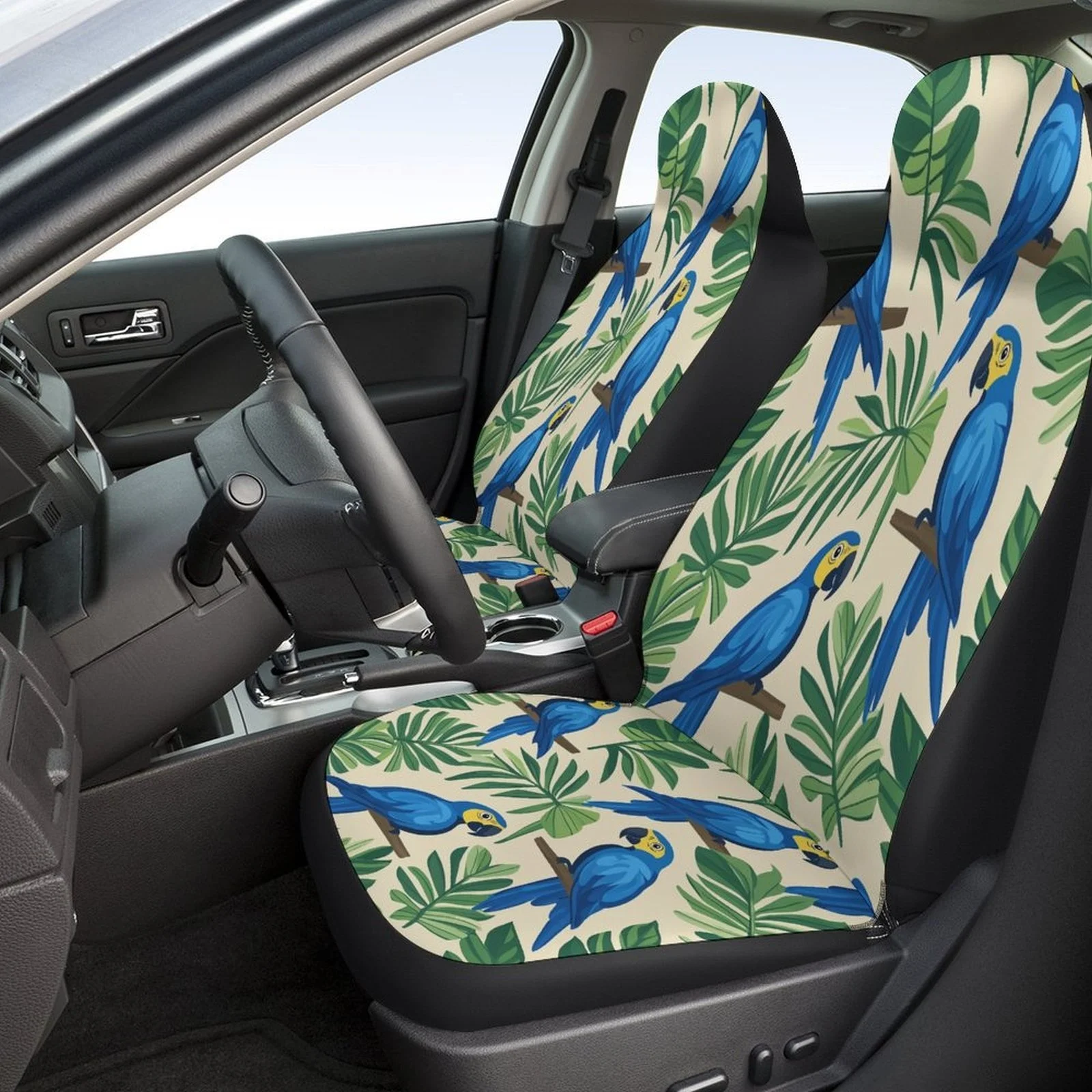 Parrot Jungle Pattern Themed Car Seat Covers Set For Most Cars, Fashionable Decorative Car Seat Protector Covers Full Set, Unive