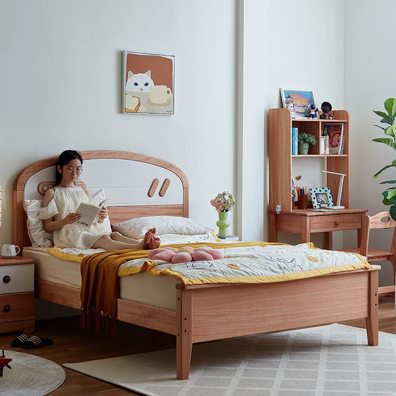 Full solid wood children single boy girl teen bedroom home red sandalwood modern bed