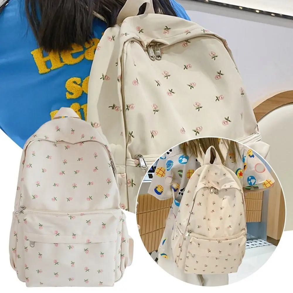 

New Floral Pattern Dual Shoulder Bag Nylon Lightweight Travel Bag Large Capacity Wear-resistant Backpack