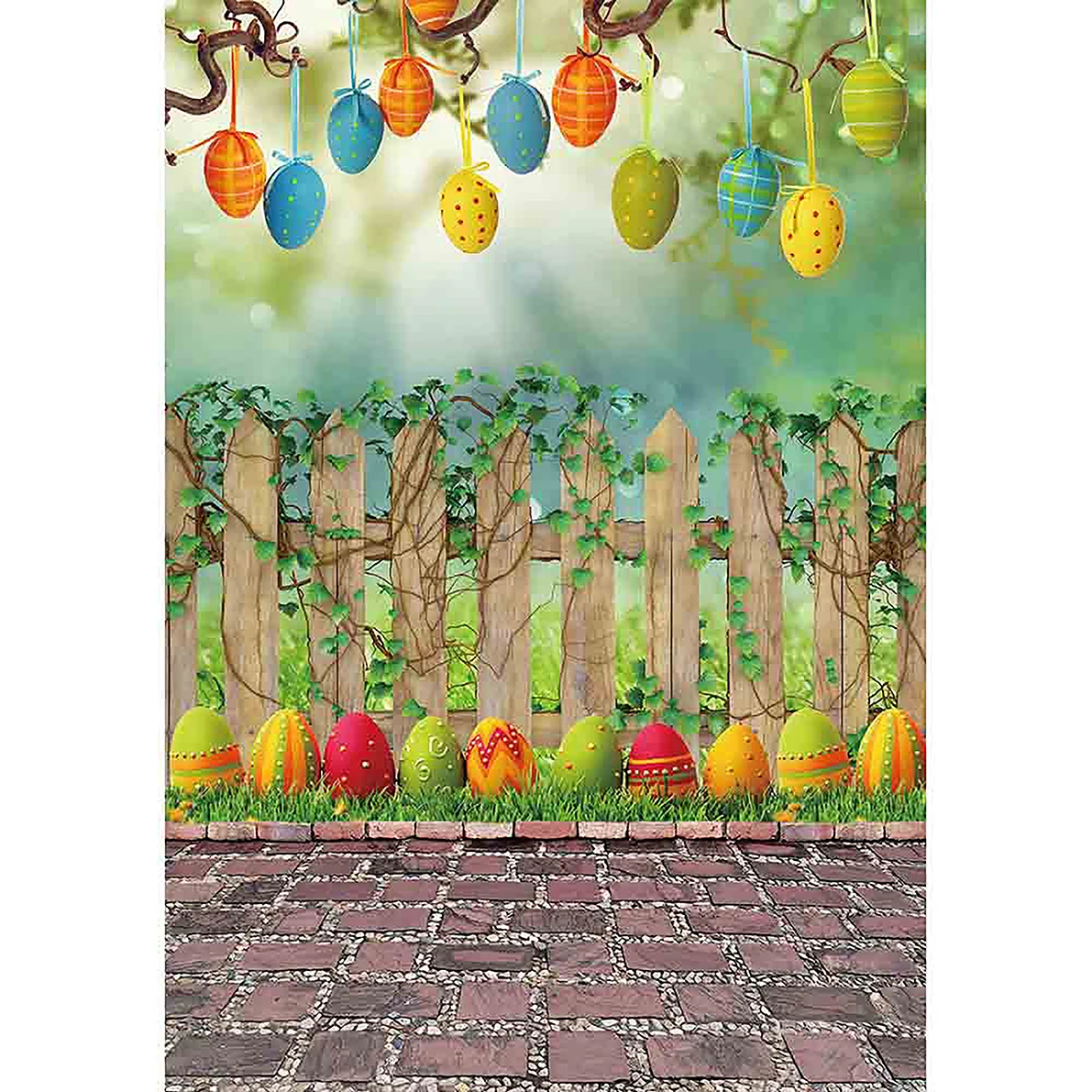 Grassland Lawn Backdrops Easter Spring Landscape Photographic Camping Bunny Eggs Fence Vines Castle Birthday Newborn Backgrounds