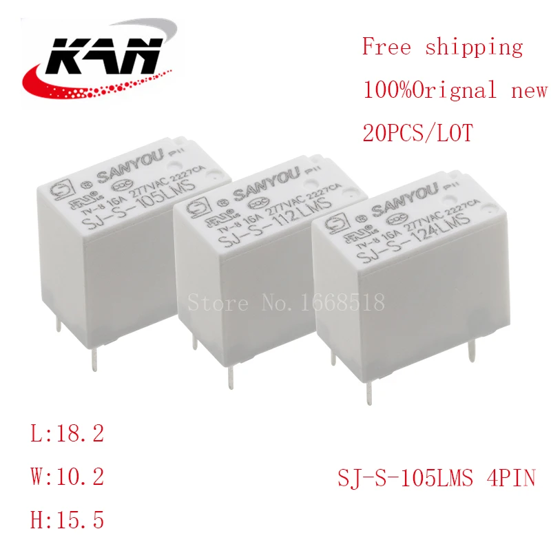 

Free shipping 20pcs Power relay SJ-S-105LMS SJ S 105LMS 5VDC 16A 277VAC 4PIN Original New