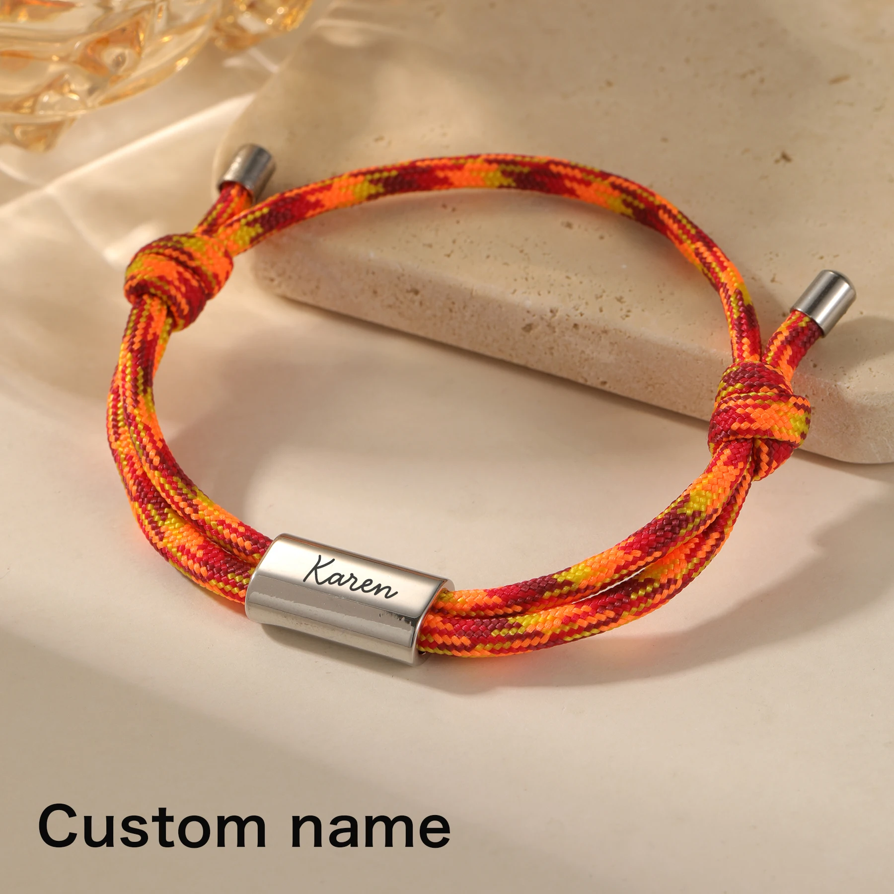 

MYIDY Personalized Name Bracelet Custom Adjustable Cord Bracelet Engrave Name Gift for Boyfriend Father's Day Jewelry