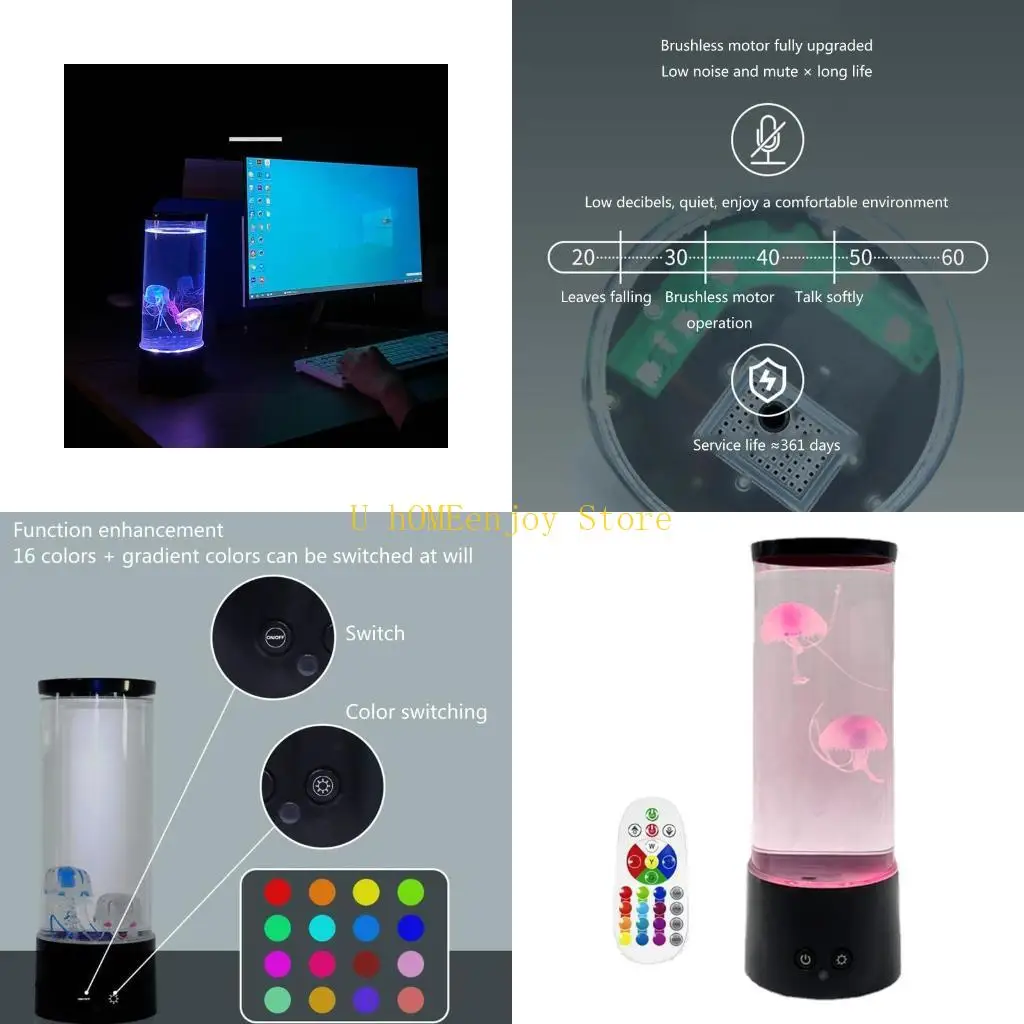 

B0KF Color Changing Aquarium for Tank Simulation Relaxing Mood Jellyfish-LED Night Light Lamp Bedroom for Boy Girl Christmas