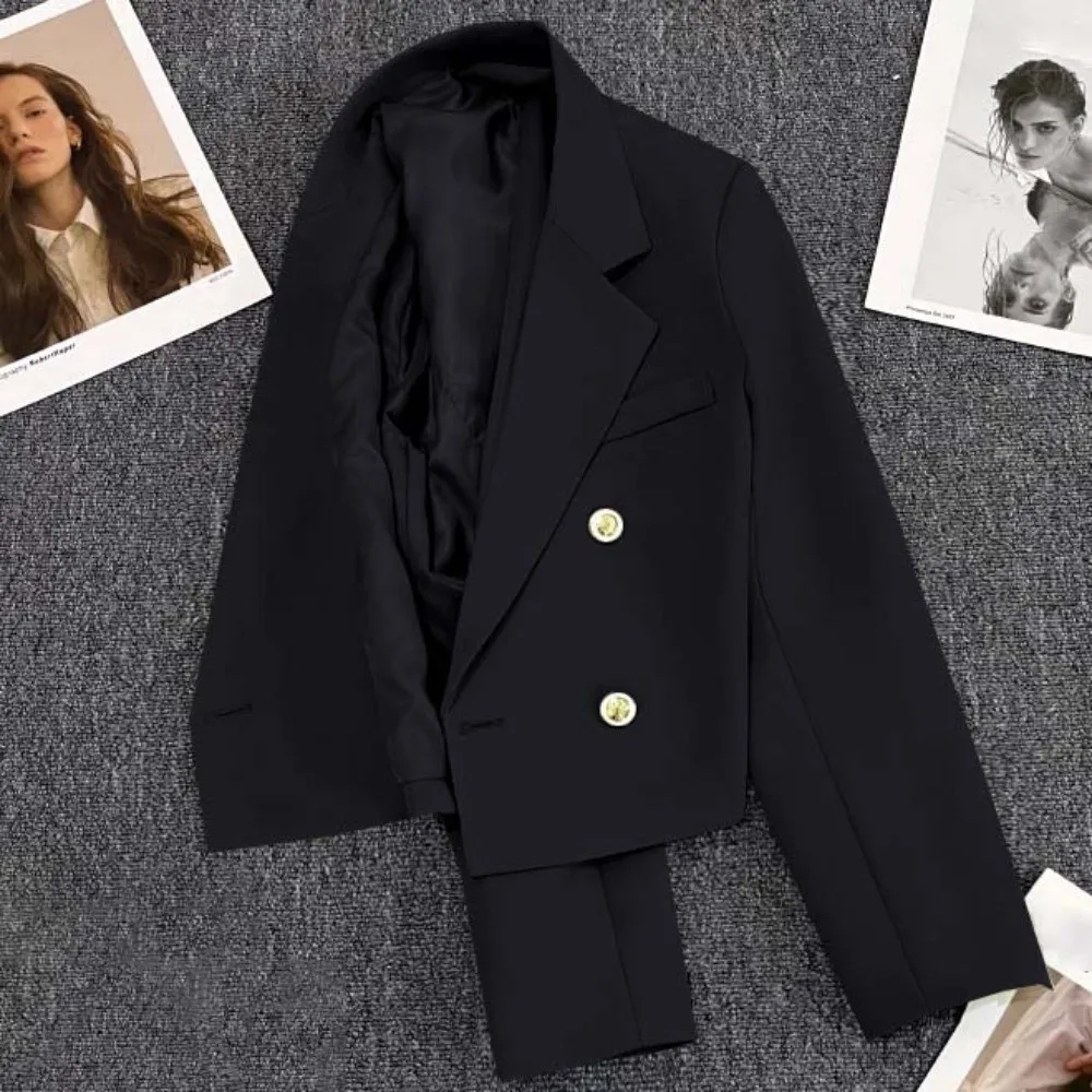 

Casual Korean Suit Jacket Long Sleeve Buttoned Blazer Suit Coat Women Loose Suit Outfit Short Office Blazer Spring Autumn