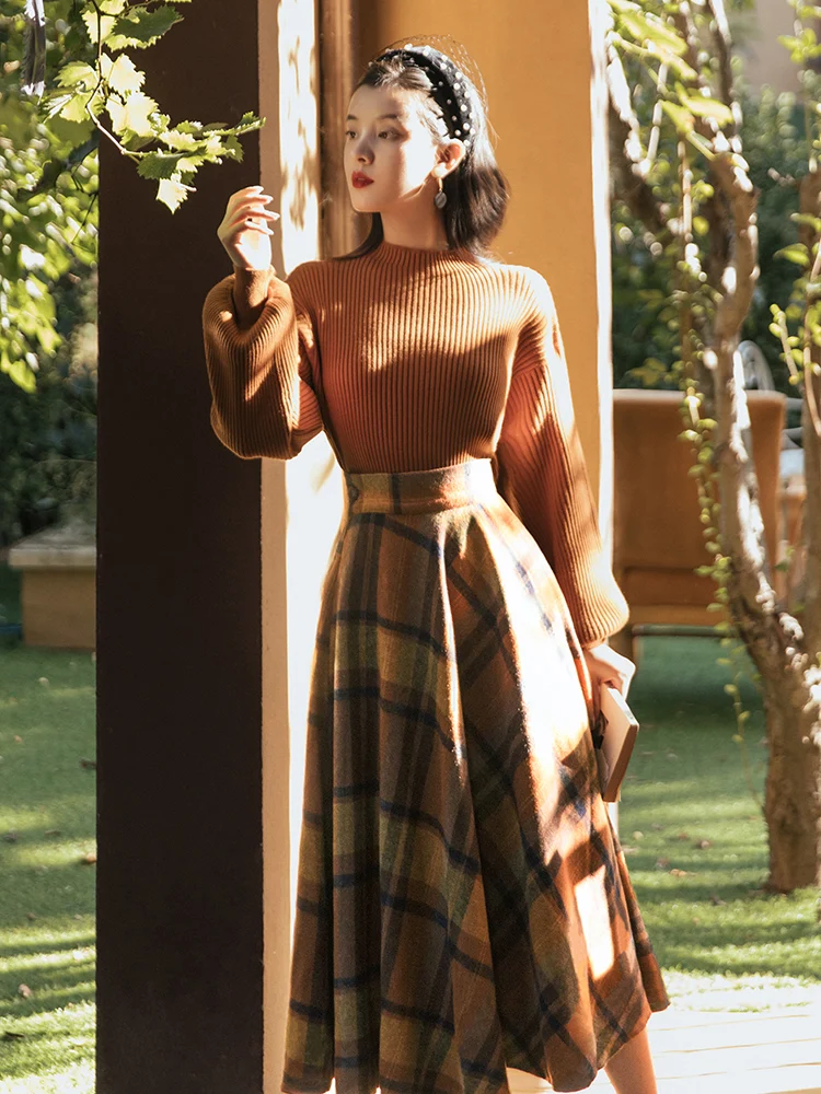 Fashion Elegant Two Piece Skirt Set Women Spring Autumn Long Sleeve Sweater and Long Skirts Winter Outfits