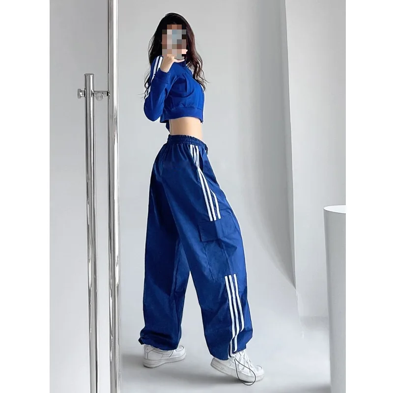 Overalls for women casual loose trendy dance hip-hop floor length three-bar sports high-waist slim straight wide-leg sweatpants image 2