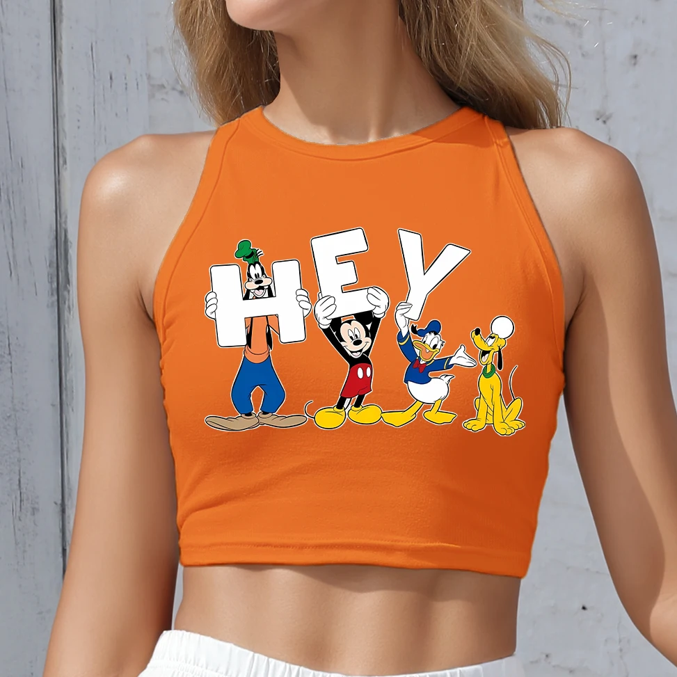 

Fashion Mickey Women's Crop Top Y2K Sexy Slim Vest Tees Harajuku Summer Round Neck Streetwaer Orange Tank Tops