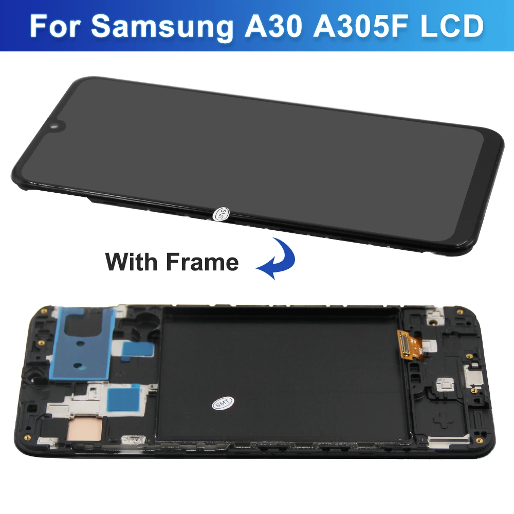 For AMOLED For Samsung A30 LCD Display Touch Screen With Frame Digitizer Assembly A305/DS A305FN A305G LCD