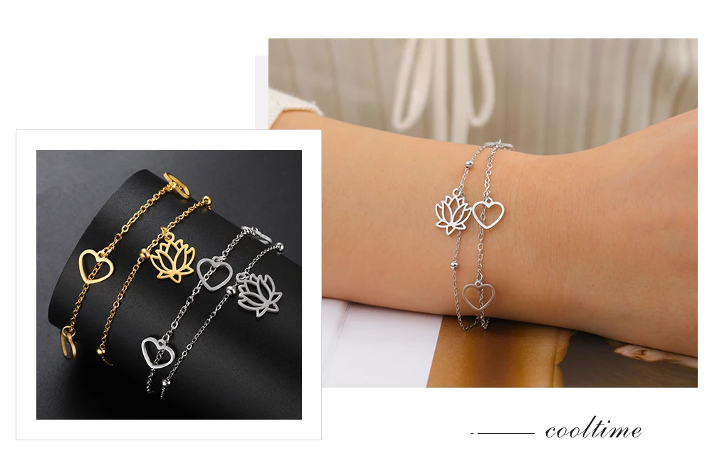 COOLTIME Herz Lotus Armband für Frauen Edelstahl Mode Liebe Paar Glück Armband Weiblichen Schmuck Geburtstag Geschenk – Detail 8