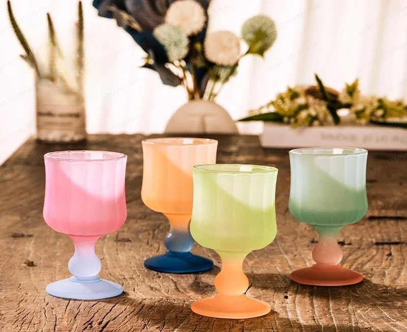 High value pleated matte gradual change candy glass goblet household light luxury whiskey foreign wine cup spirits cup