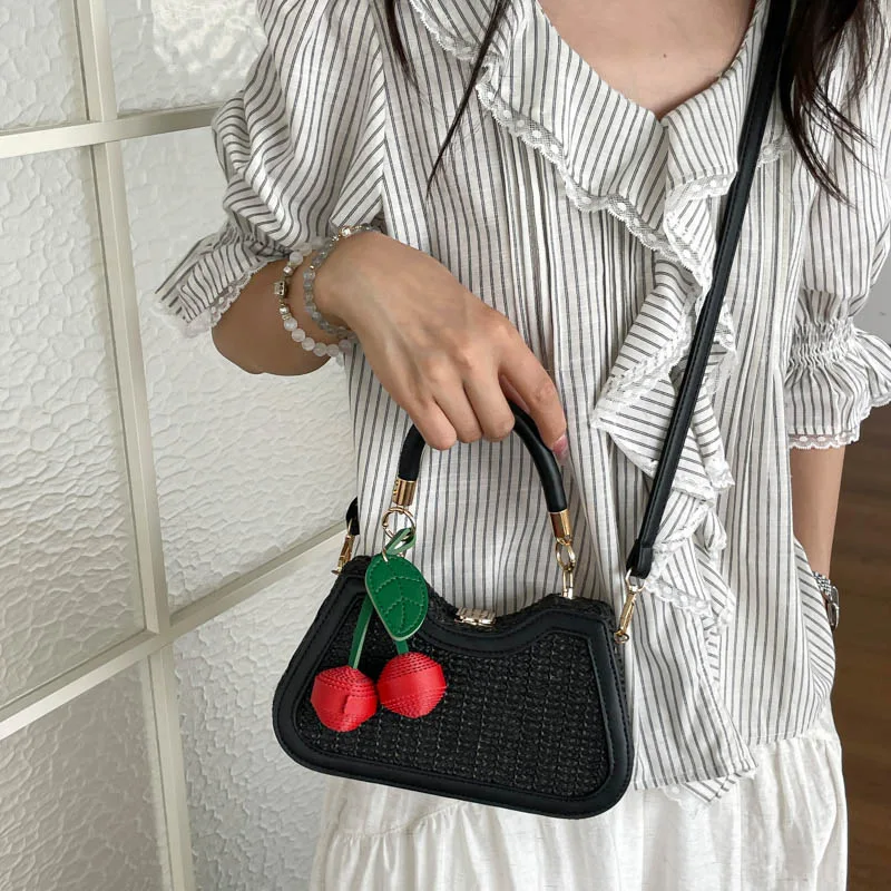 Cross-Border Grass Woven Bag 2026 New Style Handbag Design PU Material Beach Vacation Crossbody Mobile Phone Bag Casual Style