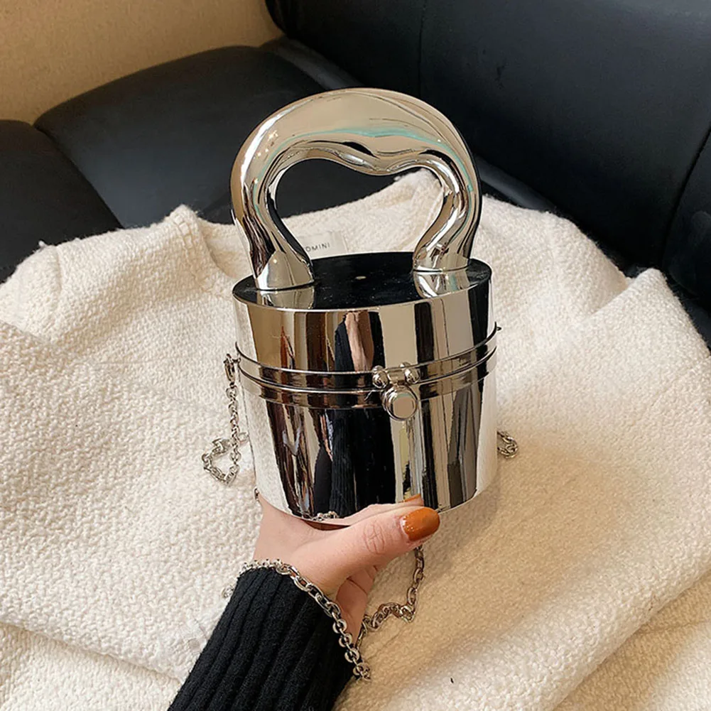 Trend Acrylic Cylinder Mini Evening Handbags Niche Design Chain Crossbody Bag Metal Handle Luxury Box Dinner Bags Small Tote Bag