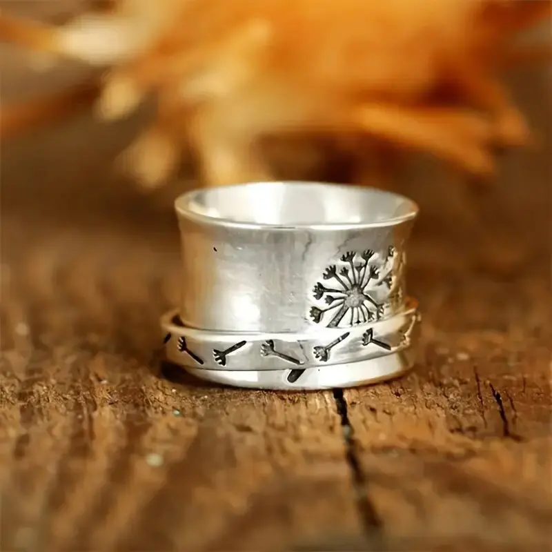 Vintage Dandelion Large Ring For Women Men Silver Color Punk Gothic Ring Unisex Accessories Handmade Designer Jewelry Lover Gift