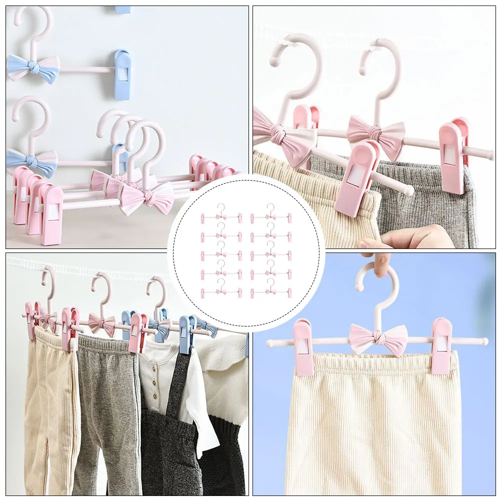 

10pcs Anti-slip Kids Clothes Hangers Adjustable Pants Rack Skirt Clip Organizer Extra Wide Plastic Household Accessory