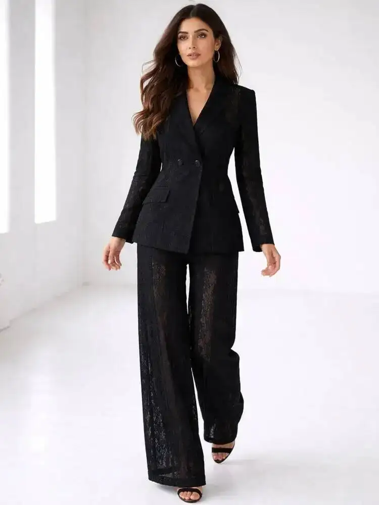 ONEXWEN White Lace Blazer Women Elegant Two Piece Set Office Lady Jacket Wide Leg Pants Formal Outfit Spring Summer 2026 ZM5267