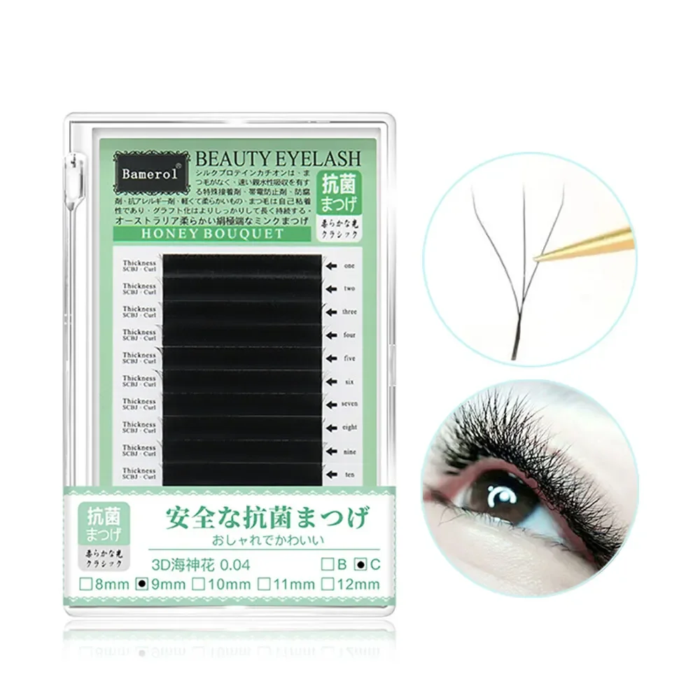 

10-12mm Length 3D Clover Lash Eyelash Extension Curl C 0.04mm Soft Y-shaped Grafting Eyelash Professional Salon Beauty