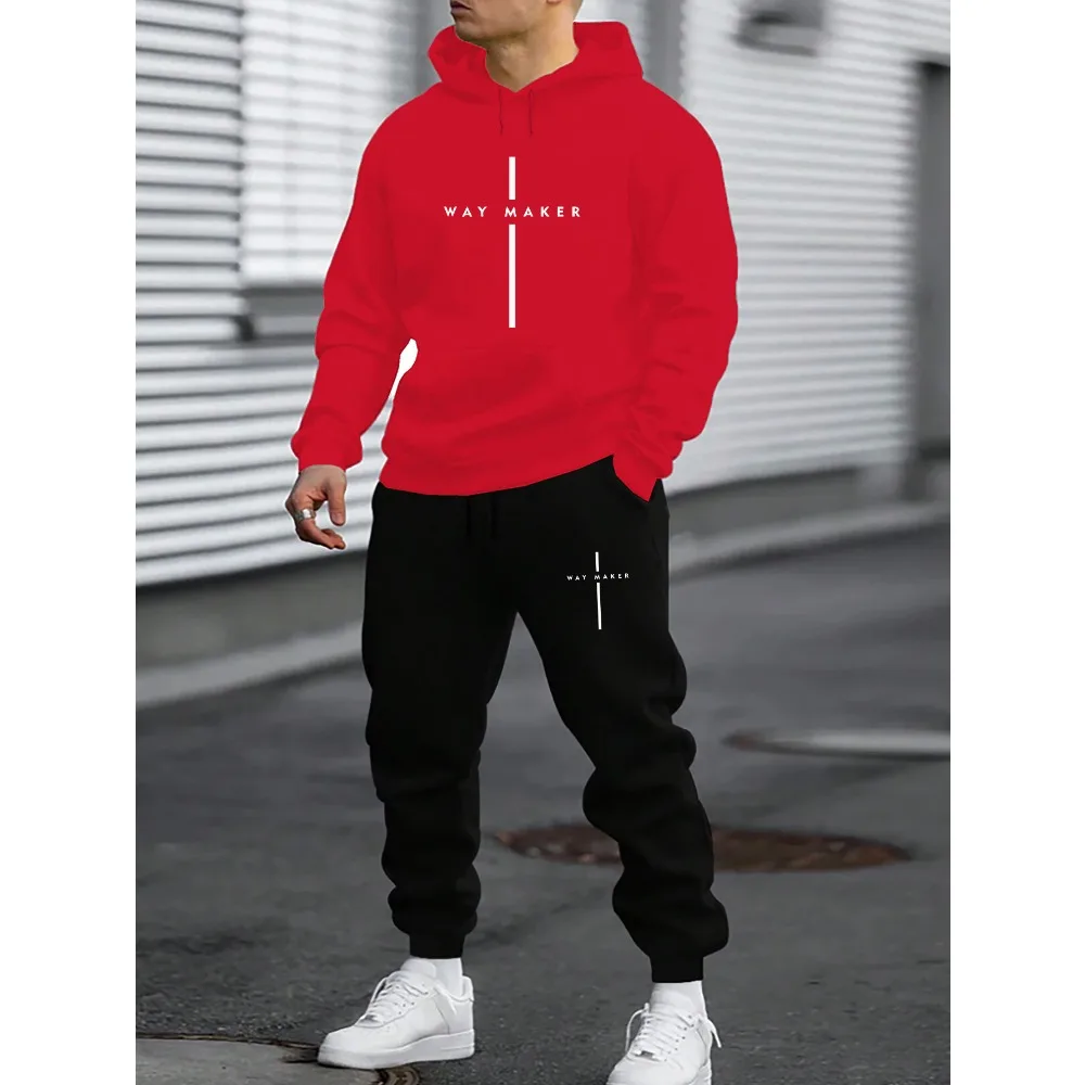 Cozy Fleece-Lined Hoodie & Sweatpants Set for Men - Trendy Print, Casual Fall/Winter Outfit