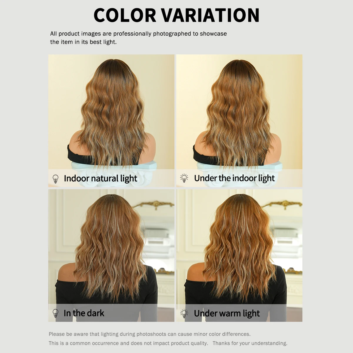 7JHH WIGS Shoulder Length Water Wave Golden Brown Wig for Women Modest Fashion Synthetic Highlight Beige Wigs with Neat Bangs - view 6