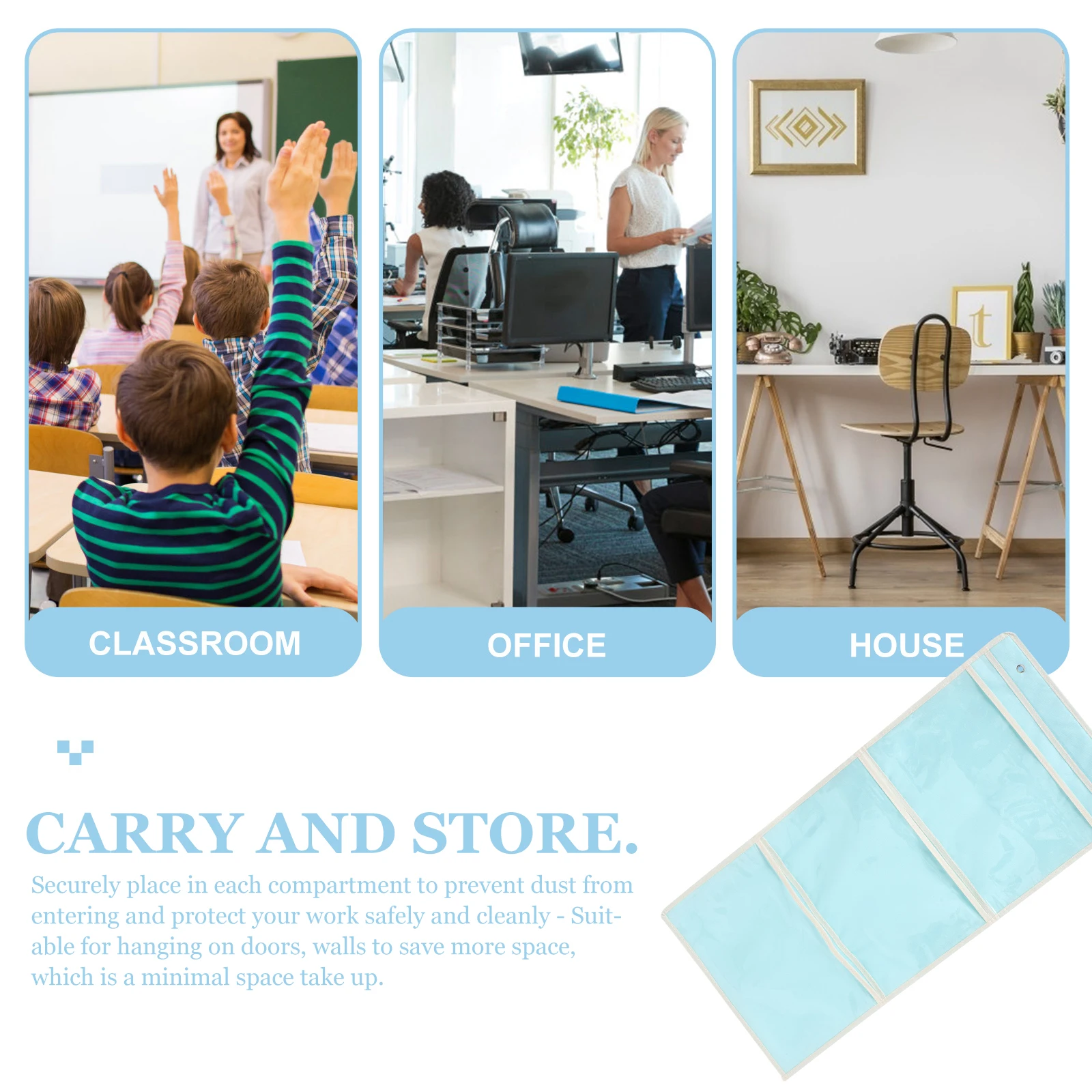 

Transparent 60-Grid Hanging Bag for Painting Artworks Kindergarten Display Organizer Wall Pockets Display Storage Bags Blue