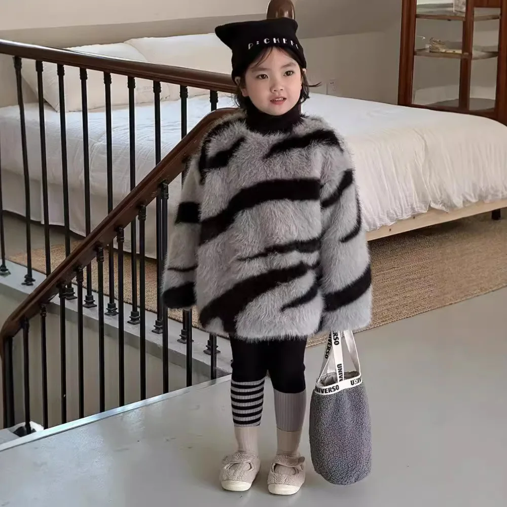 Children Clothes Knitted Wool Pants 2024 Casual New Korean Style Striped Slim Fashionable Simple Kids Warm Pants Leggings image 3