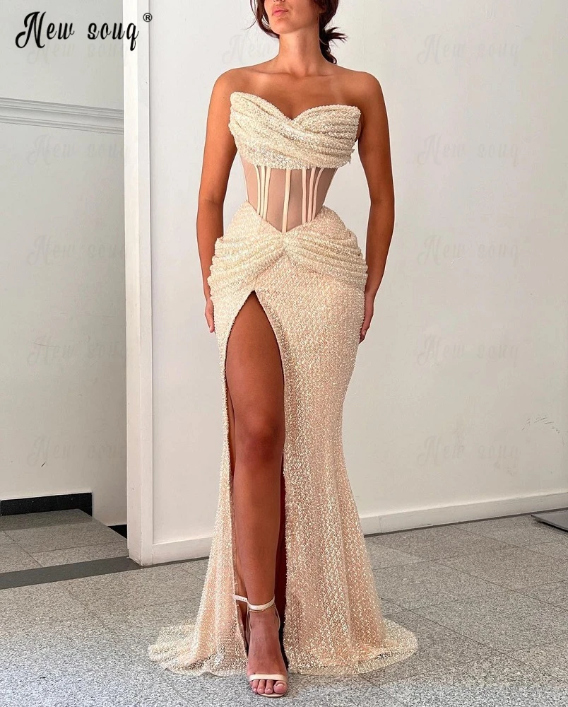 Chic Full Beaded Party Dress High Slit Side Mermaid Formal Dresses Sweetheart Custom Made Dubai Celebrity Red Carpet Dress 2024