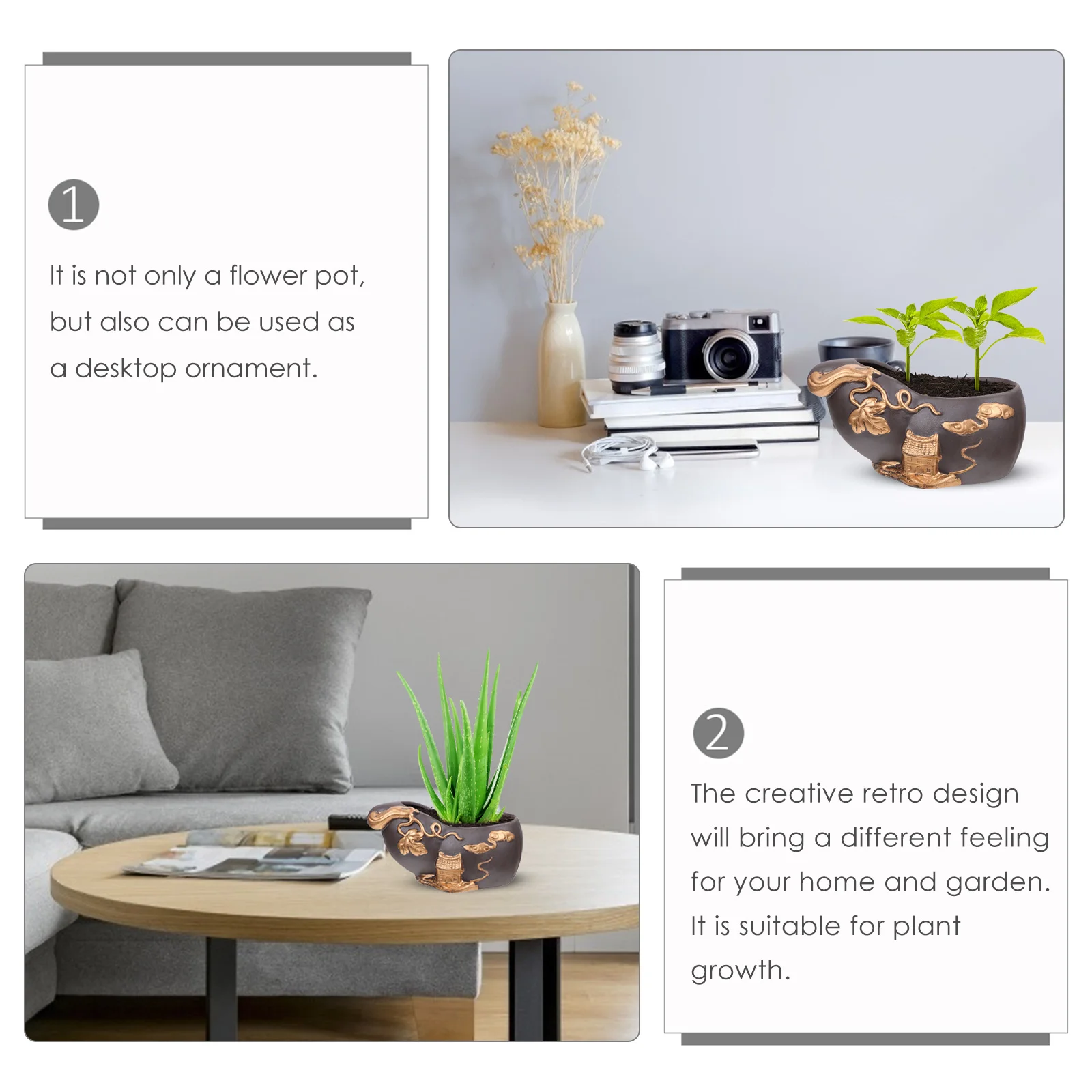 

Retro Decor Garden Flowerpot Succulents Plant Container Ceramic Desktop Ornament