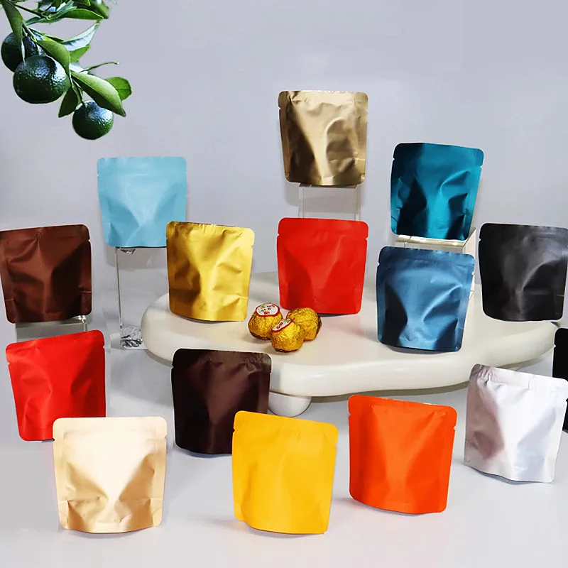 100PCS 8x8x3cm Stand Up Open Top Aluminum Foil Bags Heat Sealing Moisture Resistant Spice Cereals Nuts Beans Tea Trail Pouches