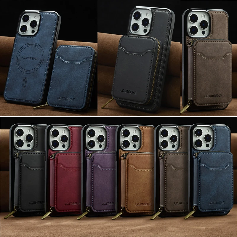 

LC-imeeke Сумки для карт Кошелек Чехол для телефона для iPhone 17 Air 16e 16 15 14 Plus 13 12 Mini 11 Pro Max Кожаный чехол для рюкзака