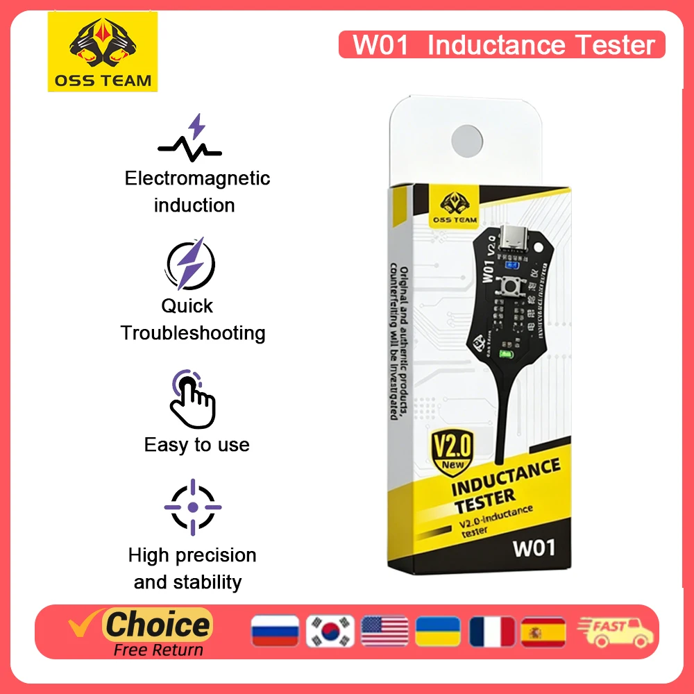 Testador de Indutância OSS W01C – Testador de Bobinas de Placa-Mãe de Celular – Ferramenta de Diagnóstico e Reparo de Componentes Eletrônicos