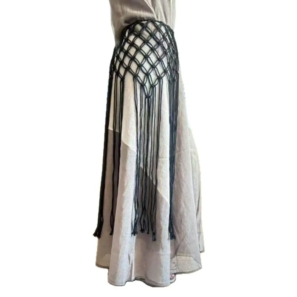 Bohemian Netted Fringe Waistband Decorative Tassel Ethnic Design Handwoven Bikini Cover Up Fringed Waist Belt