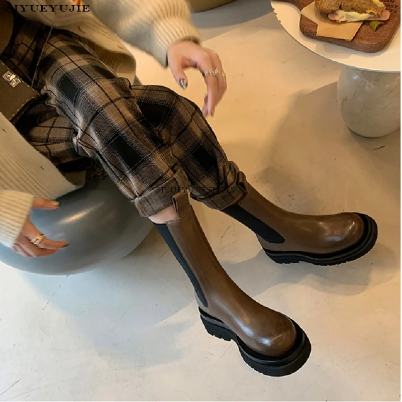 size35-45 Chelsea Boots Women Platform Ladies real Leather Boots Chunky Winter Shoes Thick Heel Brand Designer Motorcycle Boots