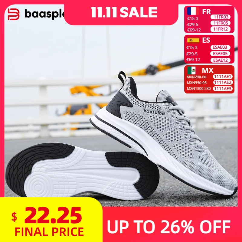 

Baasploa Running Shoes Men's New Casual Lightweight Designer Mesh Sneakers Male Outdoor Breathable Lace-Up Sports Walking Shoes