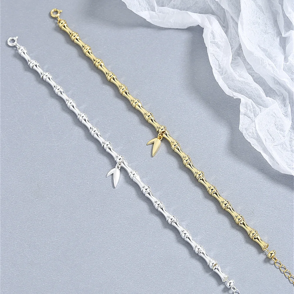 

Women's Korean Style 925 Sterling Silver Bracelet, Bamboo Joint Leaf, New INS Versatile Jewelry