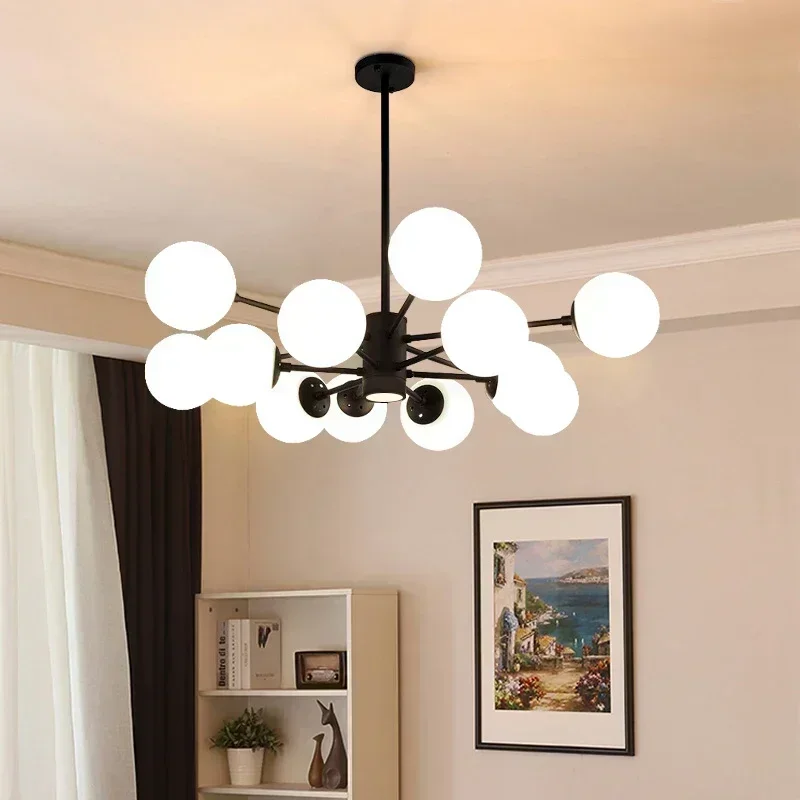 

Modern LED Glass Chandelier Lighting Nordic Living Room Dining Room Decoration Glass Magic Bean Molecular Chandelier