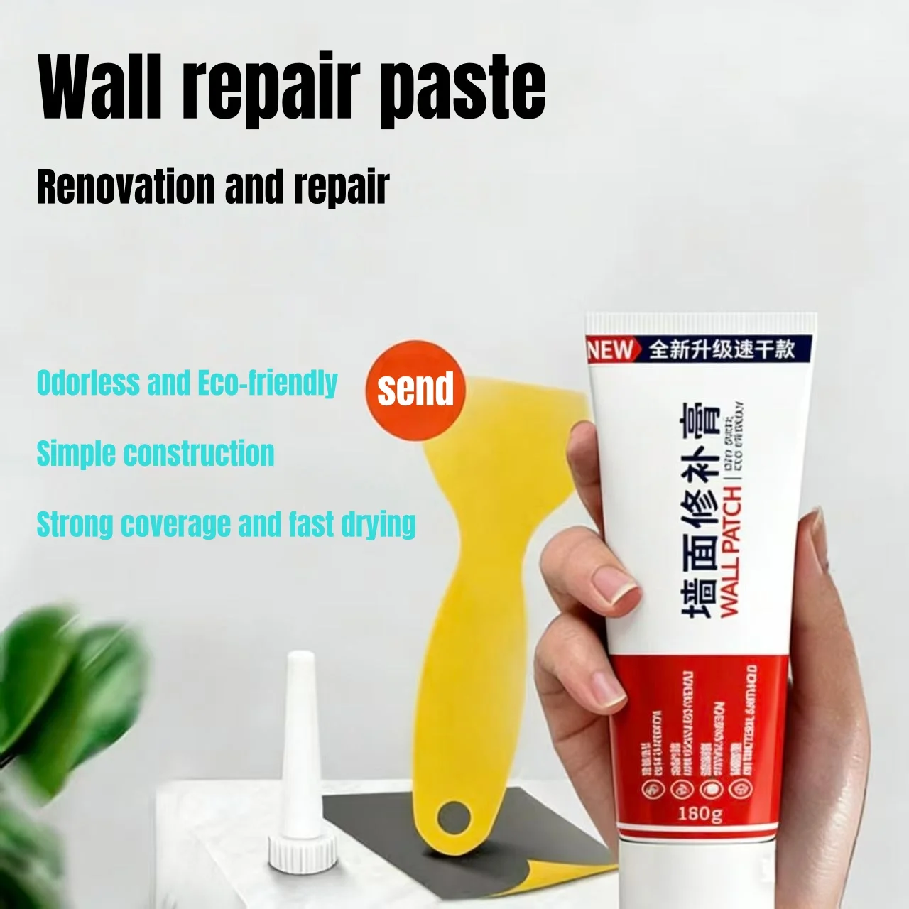 180ml Wall Repair Agent, Wall Crack Repair Paste, Smooth Waterproof, Fast Drying, Mildew Proof White Wall Repair, Tools Included