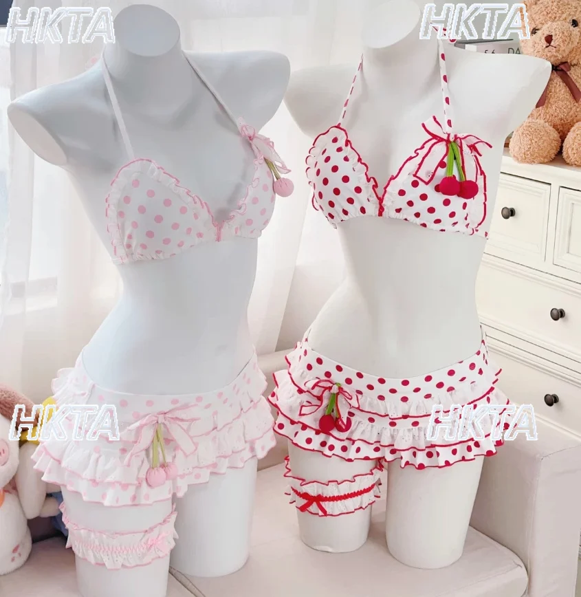 2026 Summer New Arrival Bikini Swimsuit Kawaii Sweet Polka Dot Sweet Halter Bikini Vest Short Skirt 2-piece Set Swimwears Women
