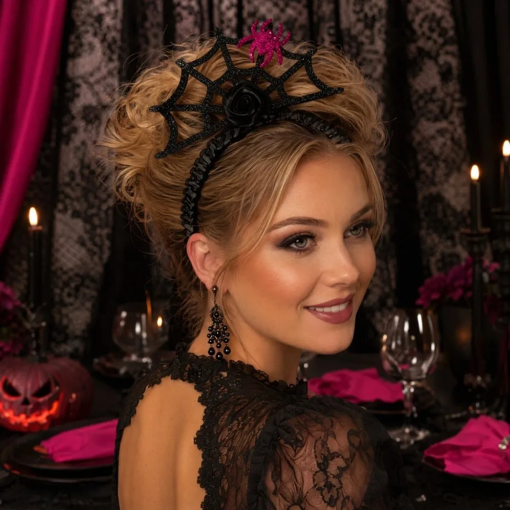 Pumpkin Halloween Flower Headband Spider Ghost Halloween Party Hair Hoop Bowknot Witch Ghost Festival Headpiece Carnival Party