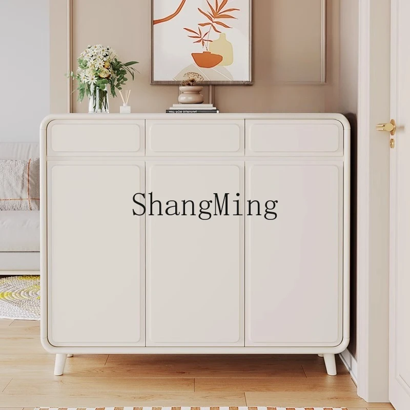 

CL cream style white solid wood shoe cabinet , modern simple household entrance entrance porch against the wall storage cabinet