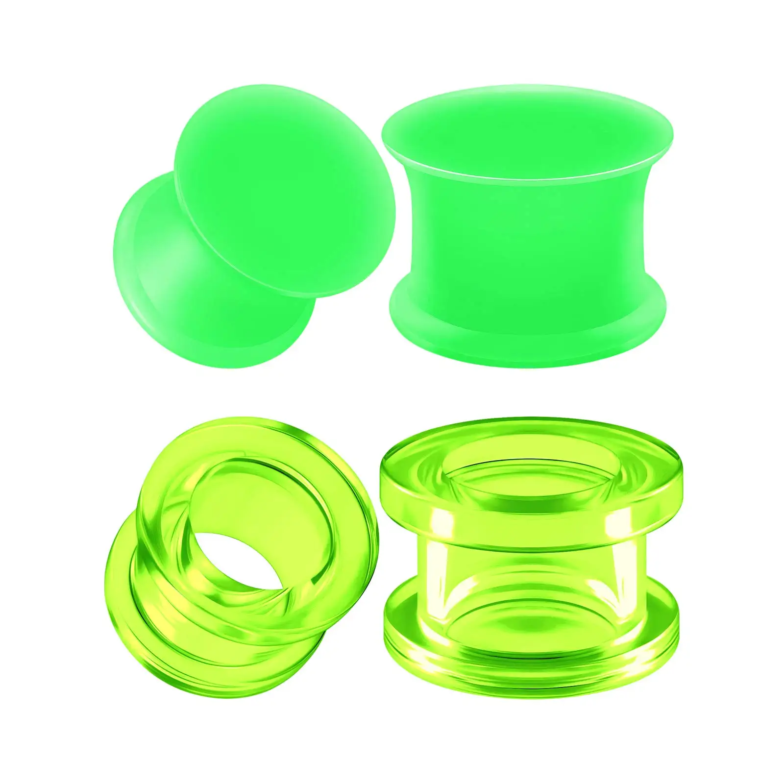 1 Pair Green Silicone Double Flared Saddle Piercing Jewelry Stretcher Ear Plugs Earring Lobe Acrylic External Flesh Tunnel