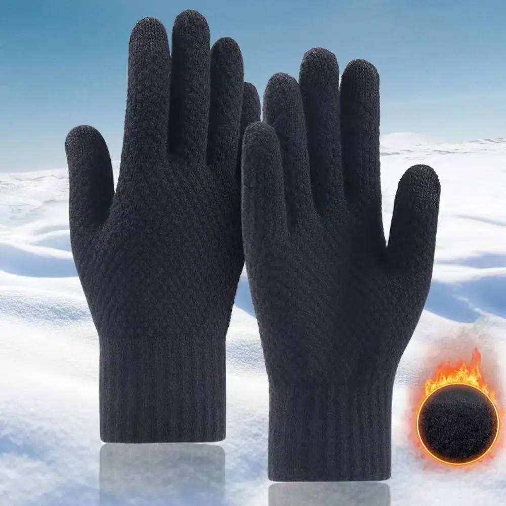 New Warm Winter Knitted Gloves Windproof Touch Screen Gloves Thickened Solid Color Cycling Gloves Women