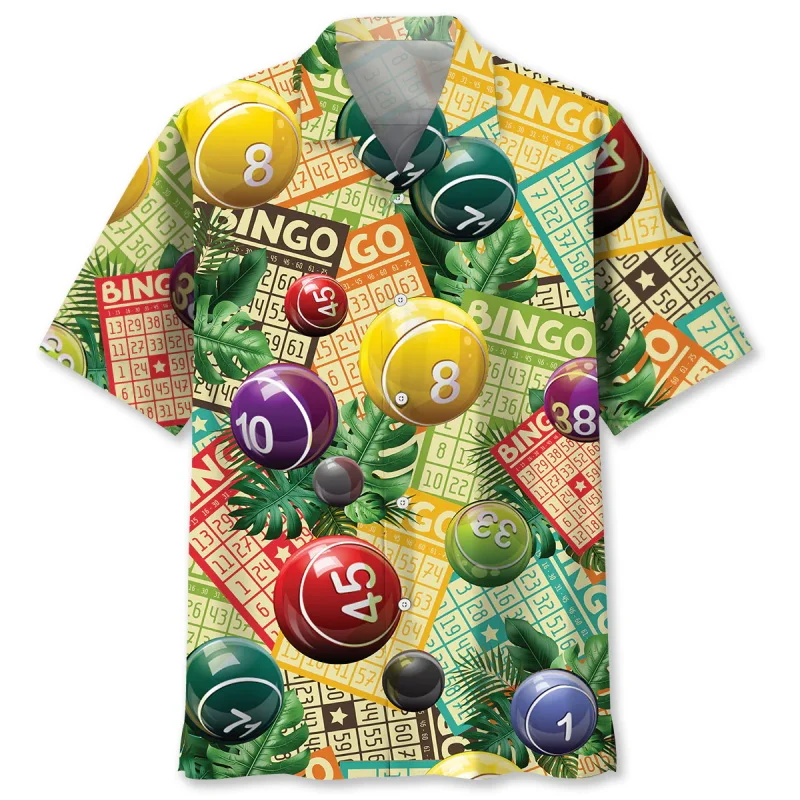 Full Print Mens Retro Bingo Game Hawaiian Shirt New In Summer Short Sleeve Button Up Beach Blouse Casual Men's Aloha Shirt Tops