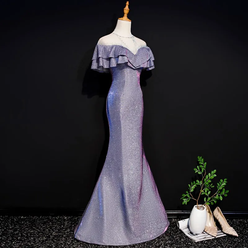 Banquet Evening Dress New Long Temperament Host Fishtail Gradient Female